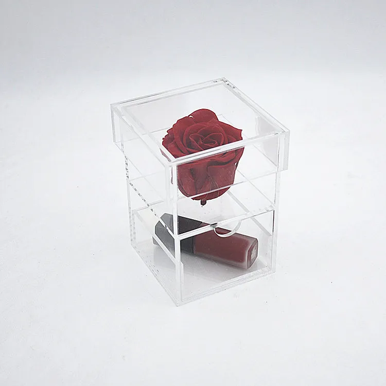 Роскошный квадратный прозрачный водонепроницаемый контейнер с одним отверстием для хранения цветов, коробка для драгоценностей, акриловая коробка для розы с ящиком