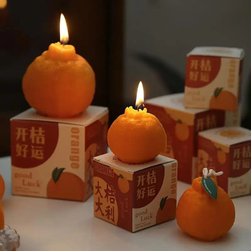 SuXiu OEM wedding ceremony shooting props decoration Creative network red ugly orange scented candle wholesale fruit shape