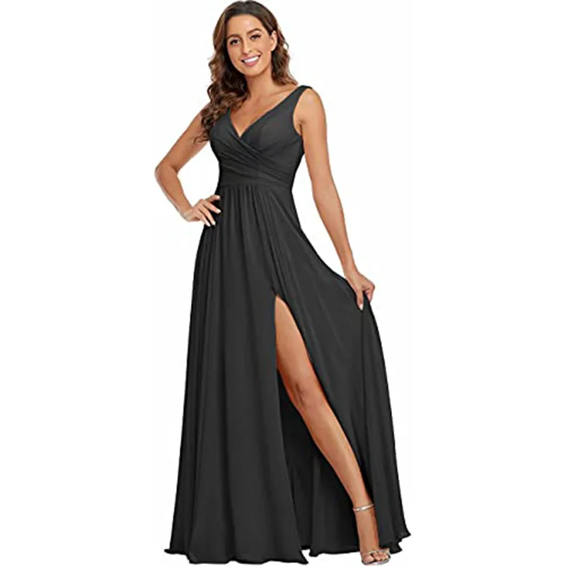 Long Bridesmaid Dresses for Women Formal Satin Strap Prom Evening Gowns