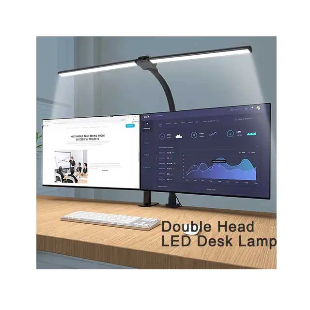 Double Head LED Desk Lamp Modern Architect Brightest Workbench Lighting 5 Color Modes and 5 Dimmable Eye Protection for Monitor