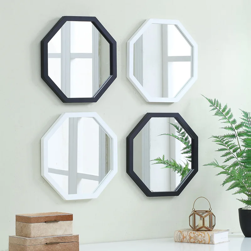 Wholesale Octagonal Wood Hexagon Moulding Frame Hotel Living Room Bedroom Bathroom Vanity Decorative Wall Mirror