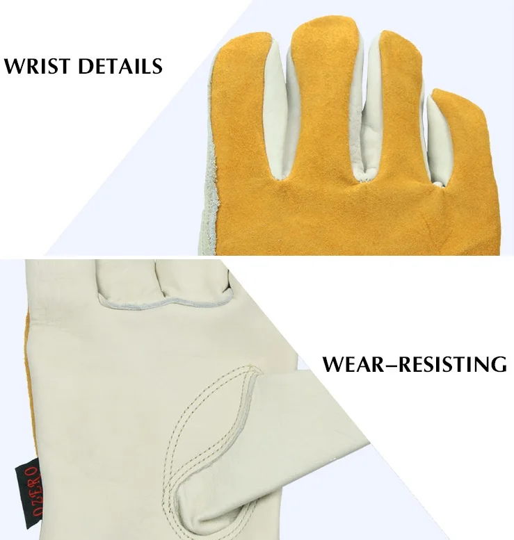 
Ozero brand Cow Yellow Leather Safety Work Gloves for Working 