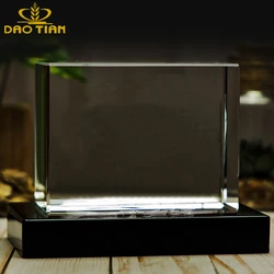 Cheap wholesale k9 Blank crystal cube customized 3D crystal cube laser engraved photo frame with black base for souvenirs gift