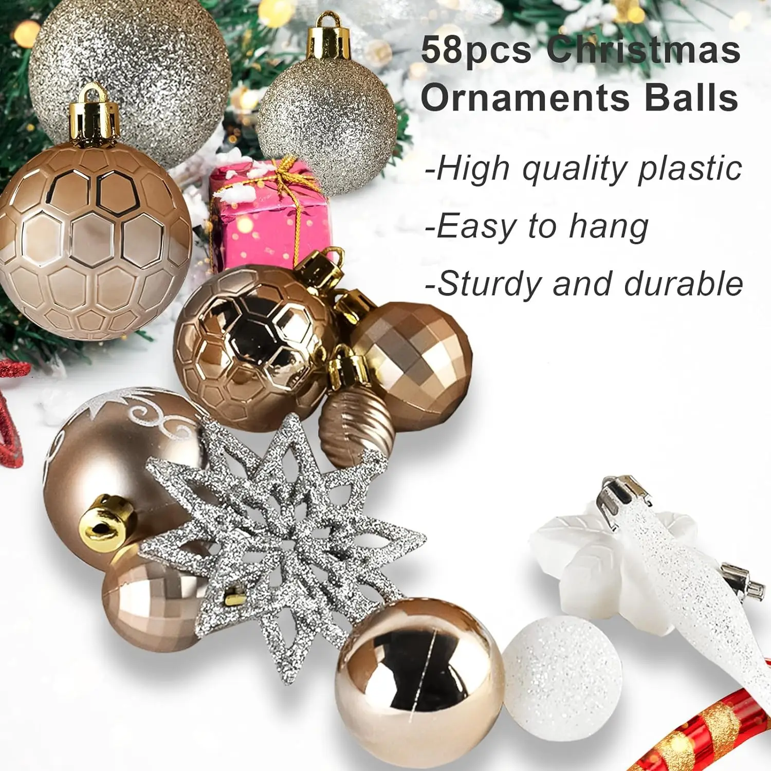58 PCS Christmas Balls Shatterproof Baubles Reusable Hanging Christmas Balls Party, Home Decor