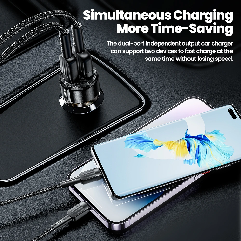Toocki Топ продаж прозрачный дизайн 60 Вт двойной порт usb c + Автомобильное зарядное устройство
