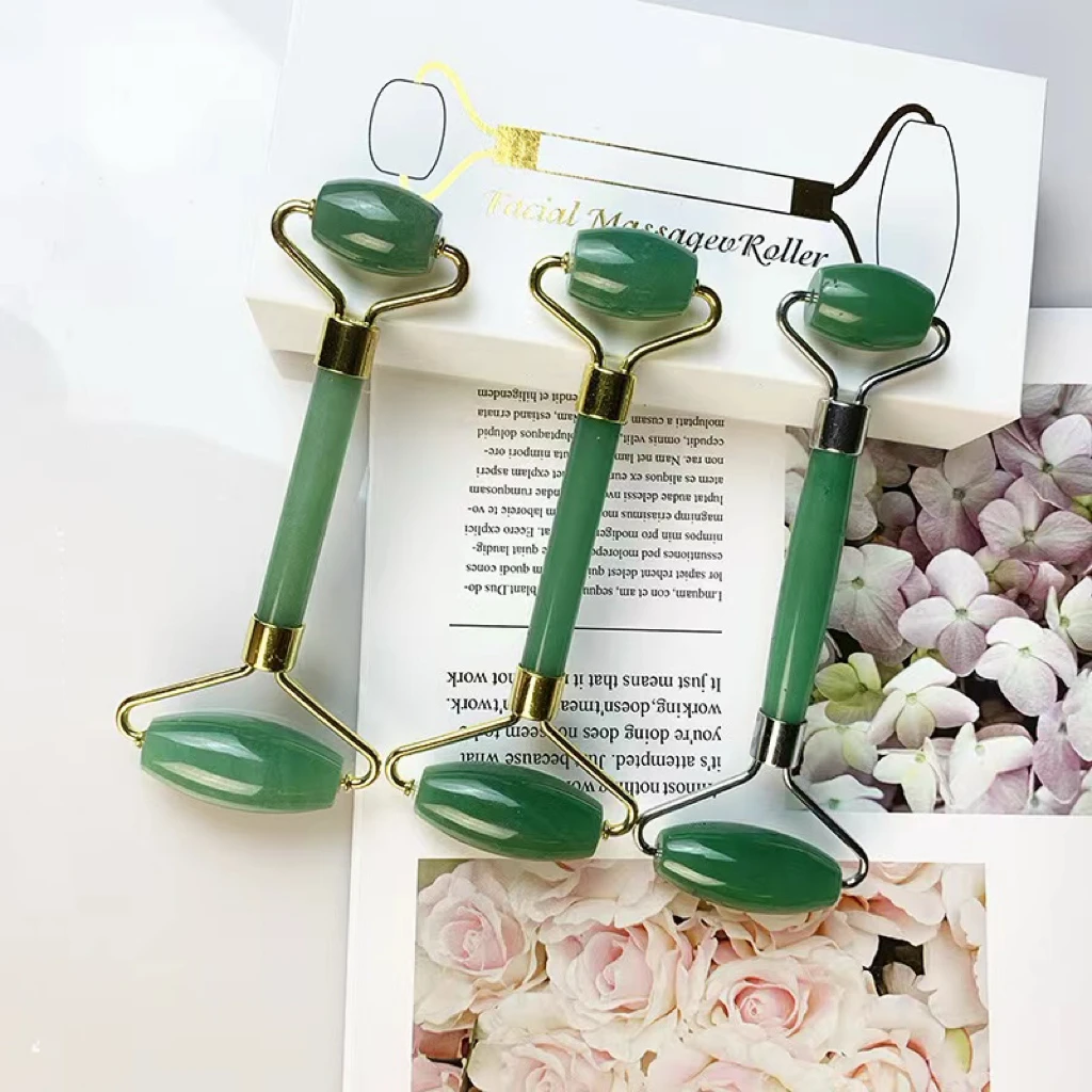 Custom logo jade roller green quartz face rolelr real stones aventurine gua sha stein facial tools