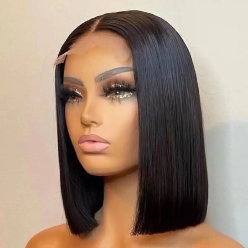 Cheap Short Bob Transparent Hd Lace Human Hair Wig 8-14inch Mink Brazilian Hair Wig 4x4 Closure Short Bob Wigs For Black Women
