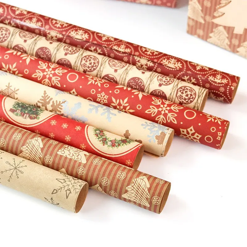 Gift packing Special Occasion Wrapping Paper Christmas kraft Wrapping Paper christmas tree snow pattern paper