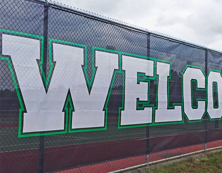 Custom Logo Printed Backdrop Outdoor Windproof Personalized Rectangular Outdoor Fabric Mesh Banner For Event