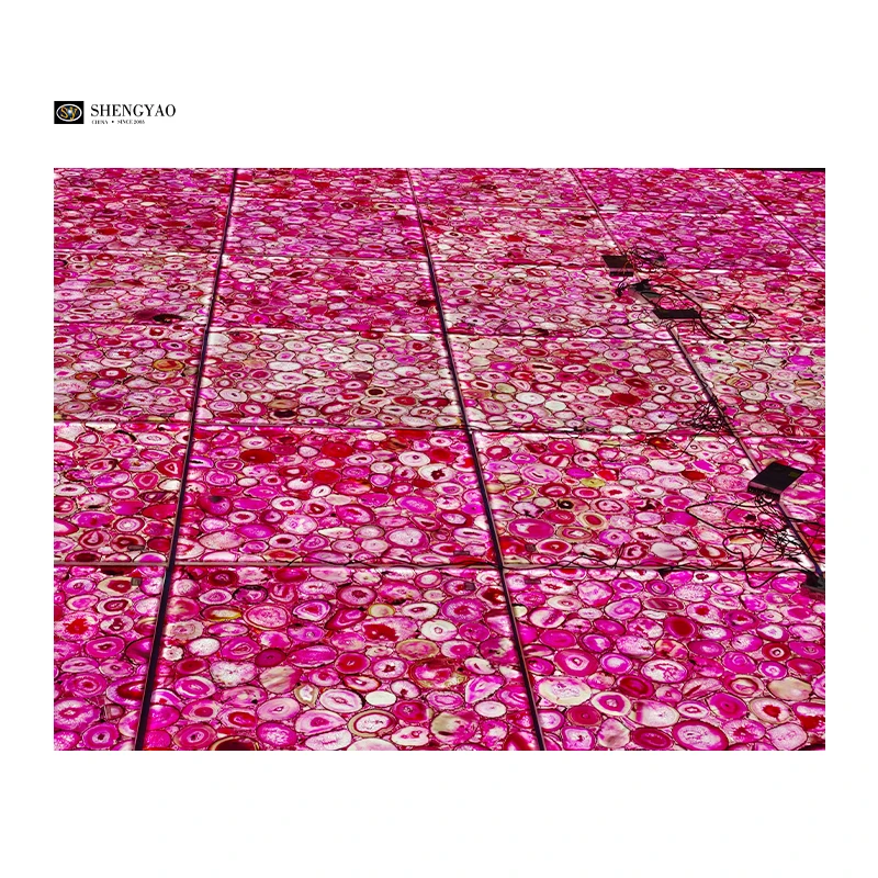 Custom Size Natural Gemstone Pink Agate Backlit Floor Tile