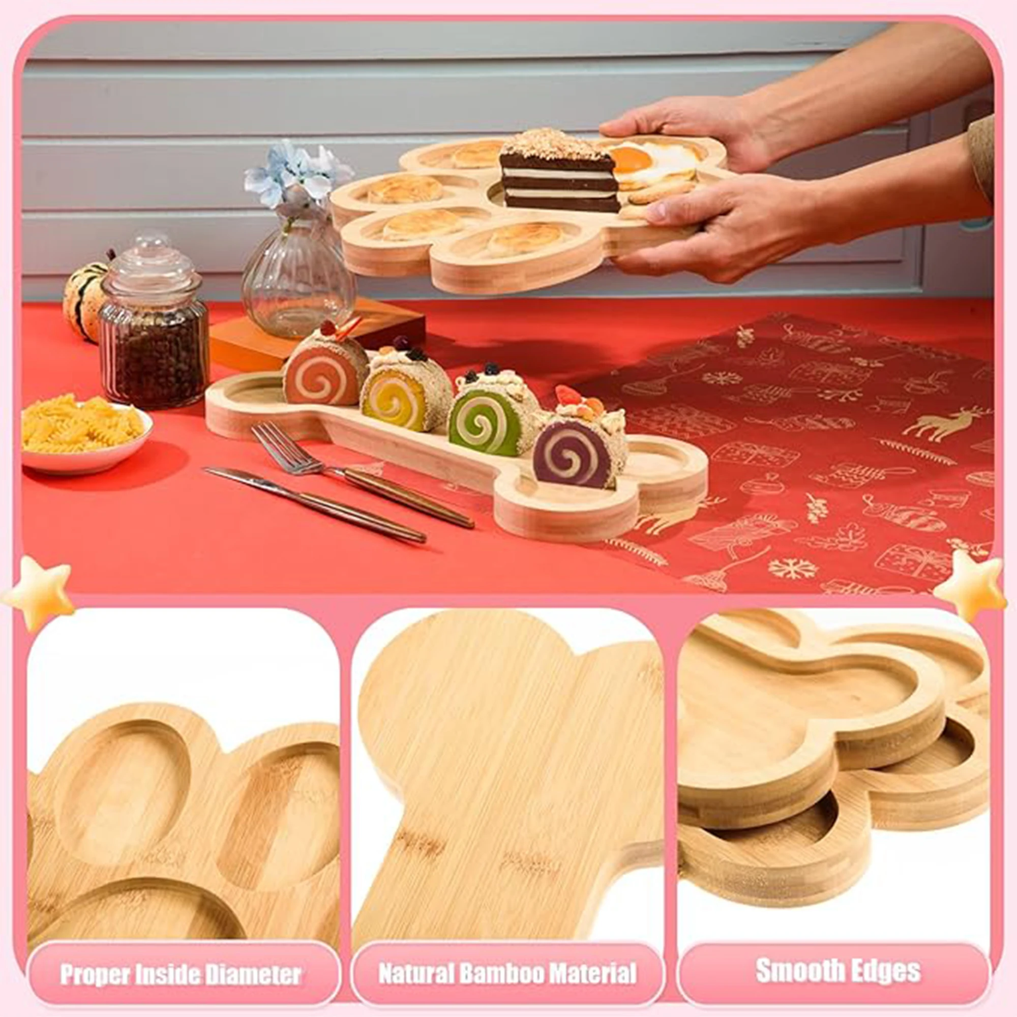 2 Pcs Bamboo Dog Bone Shape Food Tray Baby Bamboo Plate Set Snack Feeding Plates Set For Party Children