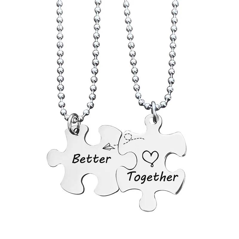 customize fashion Jewelry stainless steel Couple jigsaw keychains pendant necklace for men