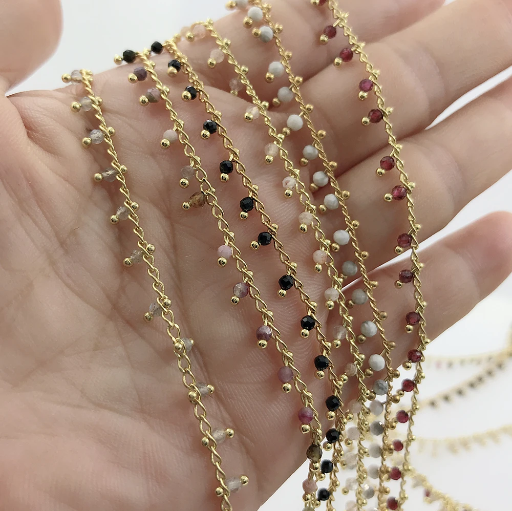 Fashion Copper and Faceted Round glass beaded Alloy link chains for jewelry making