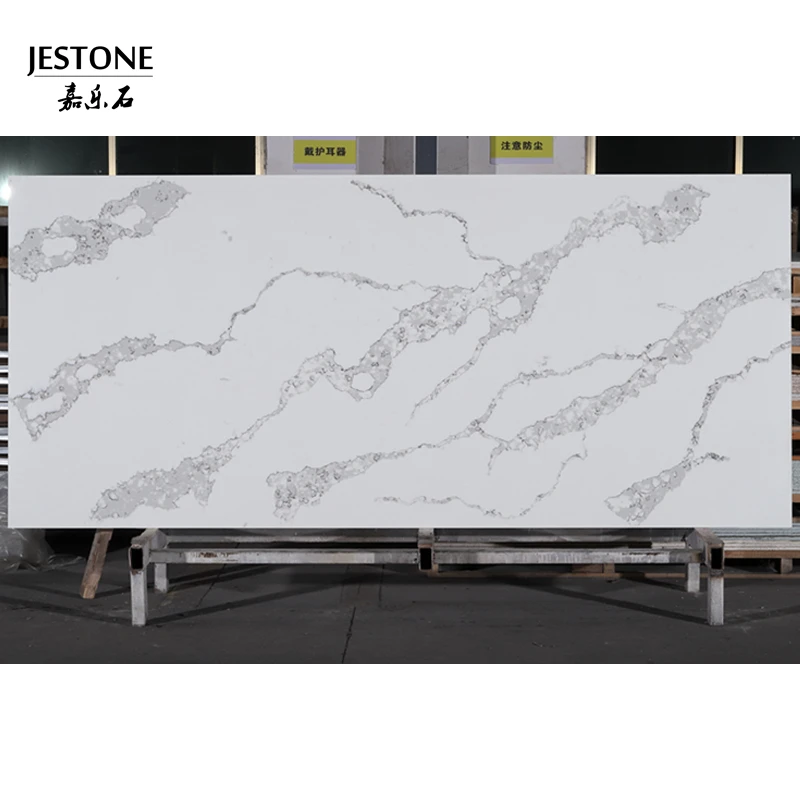 JESTONE Best Price Calacatta Design Artificial Quartz Stone Natural with Gold Veining for White Kitchen Countertops