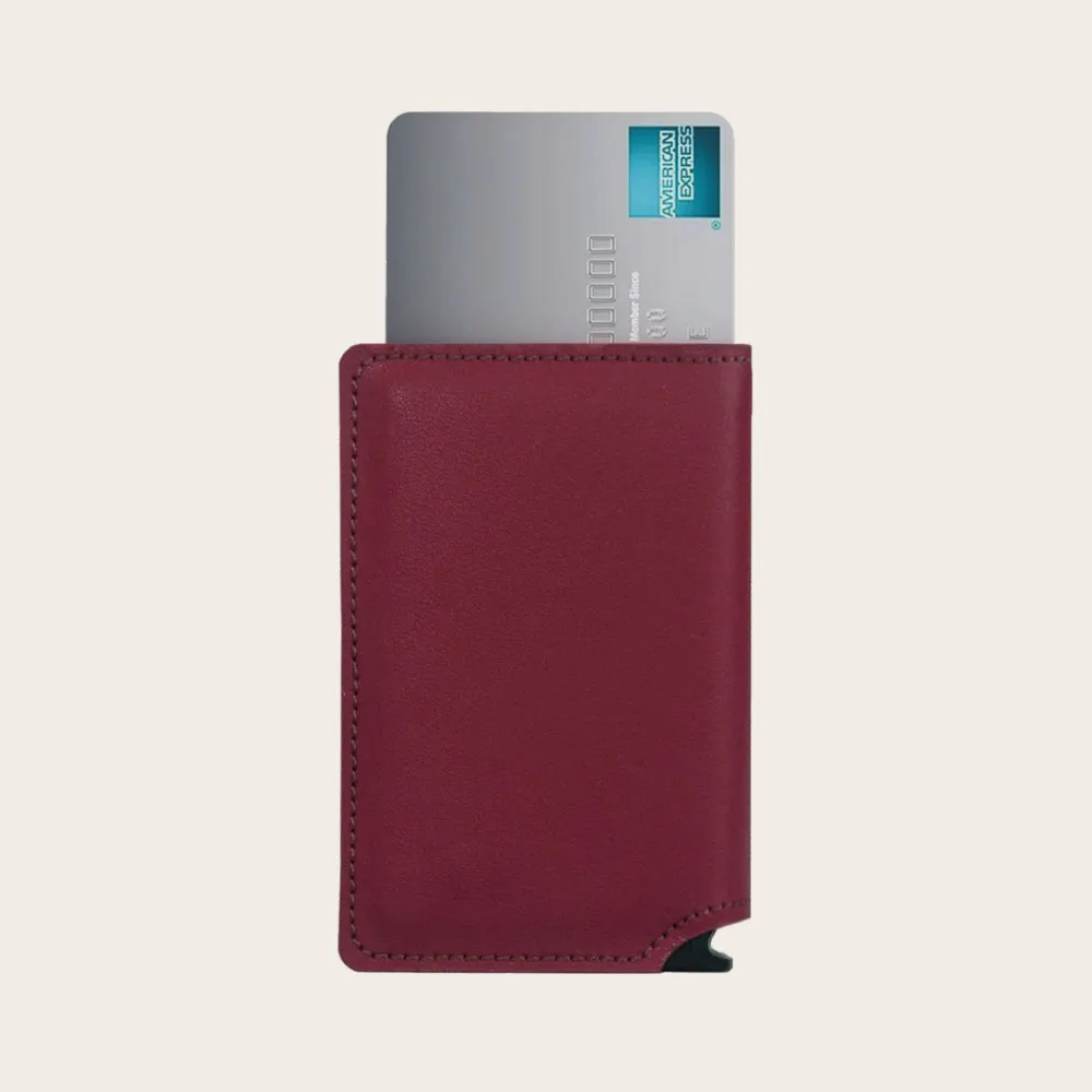 Custom metal pop up card holder wallet for men rfid blocking pop up wallets custom leather cardholder