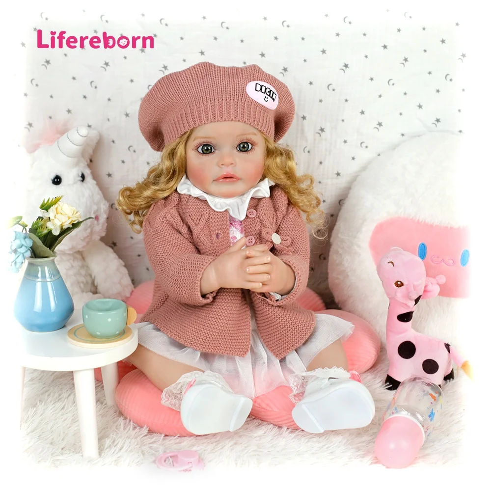 Lifereborn Lovely Princess Girl Doll Reborn Toddler Vinyl Silicone Reborn Baby Dolls With Pink Knitwear Clothes