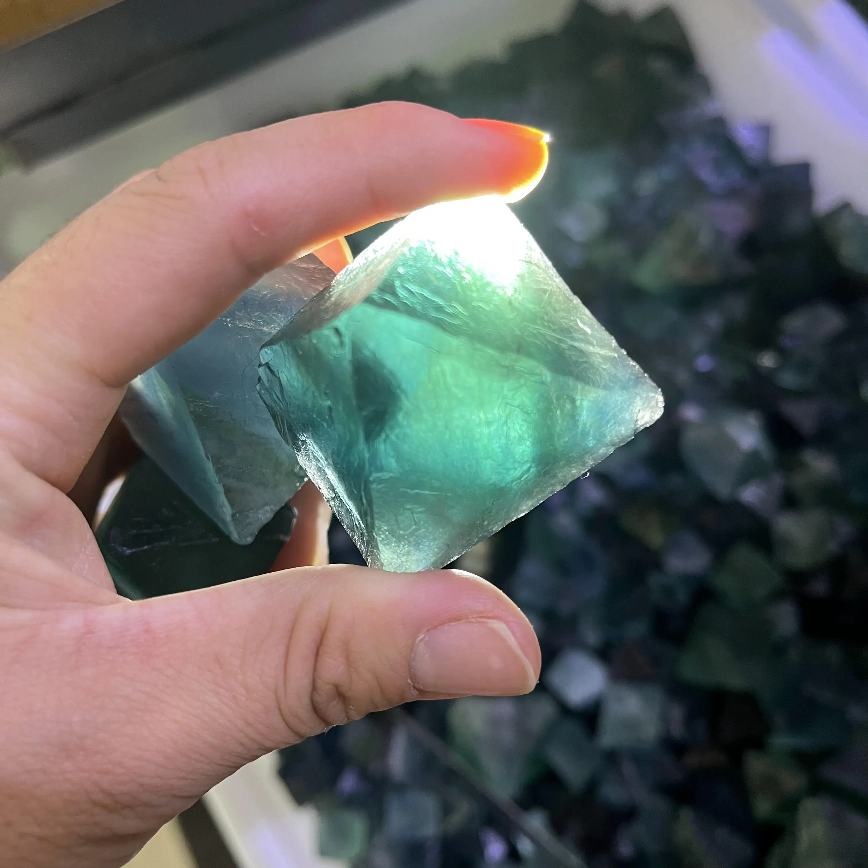 Natural crystal raw rough stone fluorite octahedron crystal crafts blue green fluorite octahedral for sale