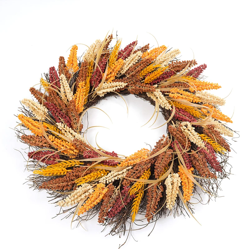 Autumn Decorative Ear Of Wheat Wreath Christmas Decoration Artificial Front Door Wreath
