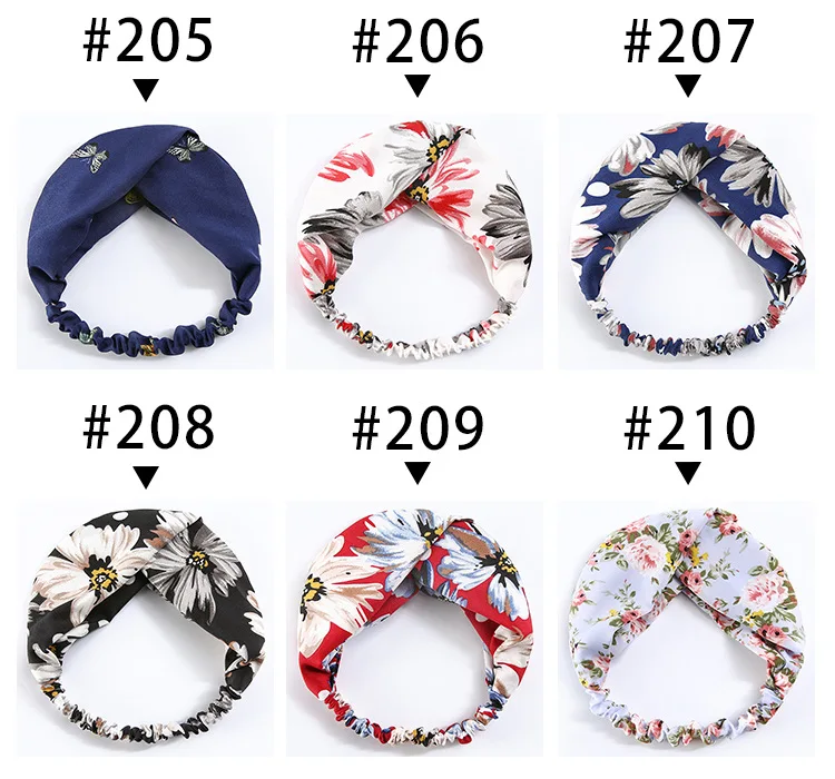 Hair Accessoires Colorful Twisted Knotted Boho Stretching Custom Accessories Silk Satin Floral Printed Elastic Cotton