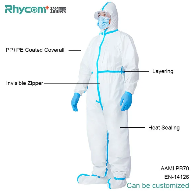
Rhycom protective clothing disposable chemical protective coverall with hood category 3 