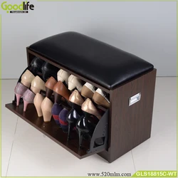 Traditional wooden seat with leather cushion  folding shoe stool
