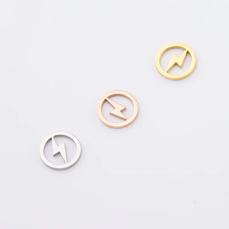 Подвеска из нержавеющей стали, зеркальный полированный позолоченный кулон с молнией, 12 мм, для изготовления ожерелья, браслета, ювелирных изделий