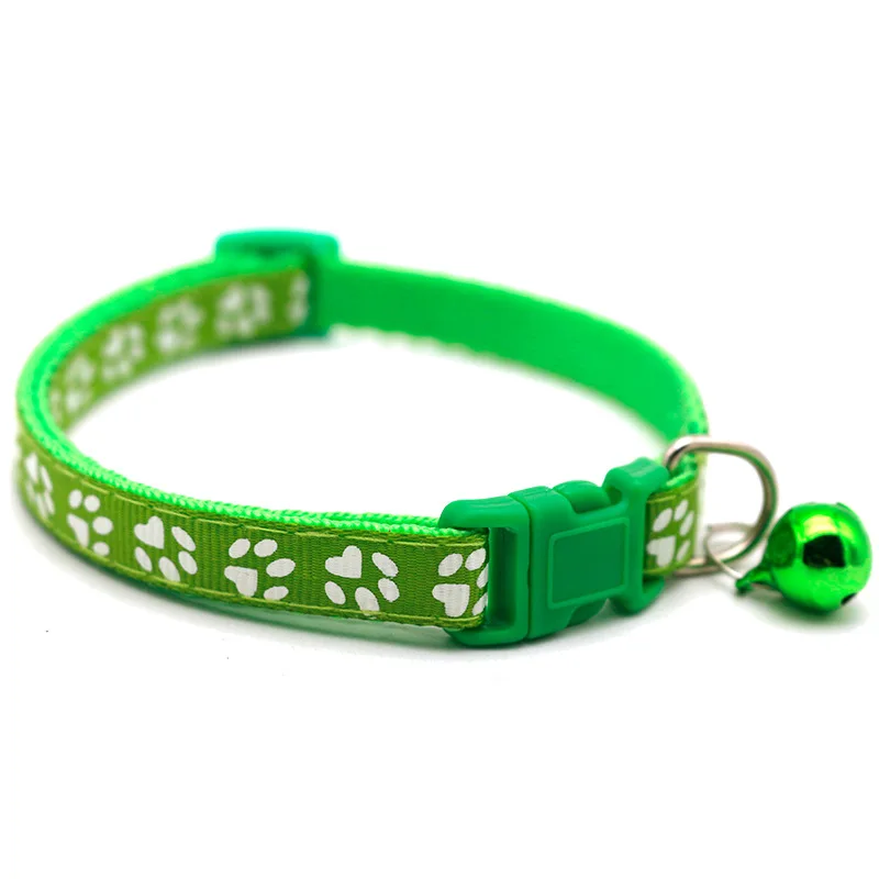 Manufacturer wholesale multi-colors paw print adjustable nylon cat dog collar with bell