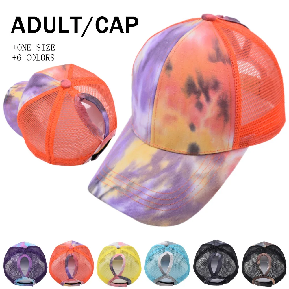 New style tie dye baseball caps womens ponytail hats for sales from factory