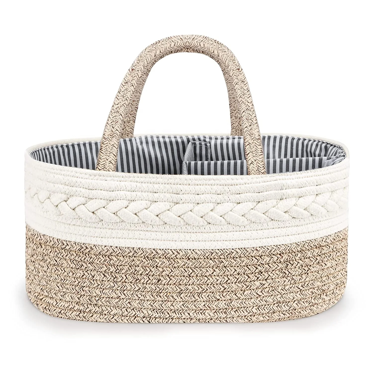 Baby Diaper Caddy Organizer Basket Cotton Rope Nursery Storage Bin for Boys and Girls Tote Bag with Removable Inserts