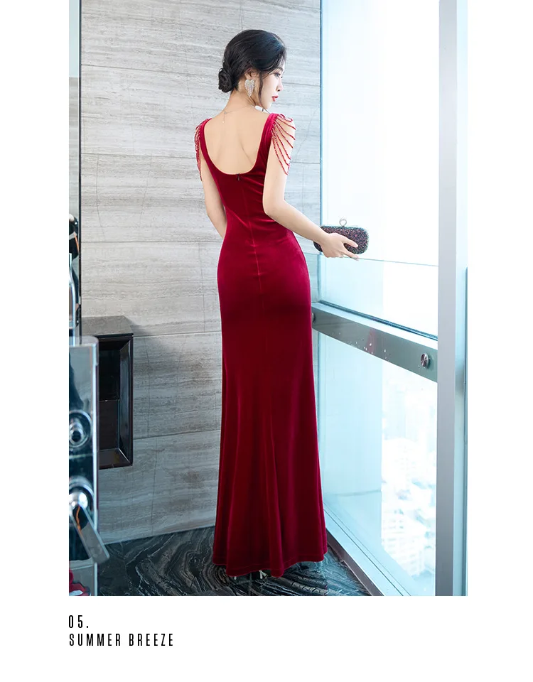 Women Maxi Trumpet Ball Gown Eye-Catching Formal Party Long Evening Dresses Sexy V Neck Modest Evening Gowns with Tassels