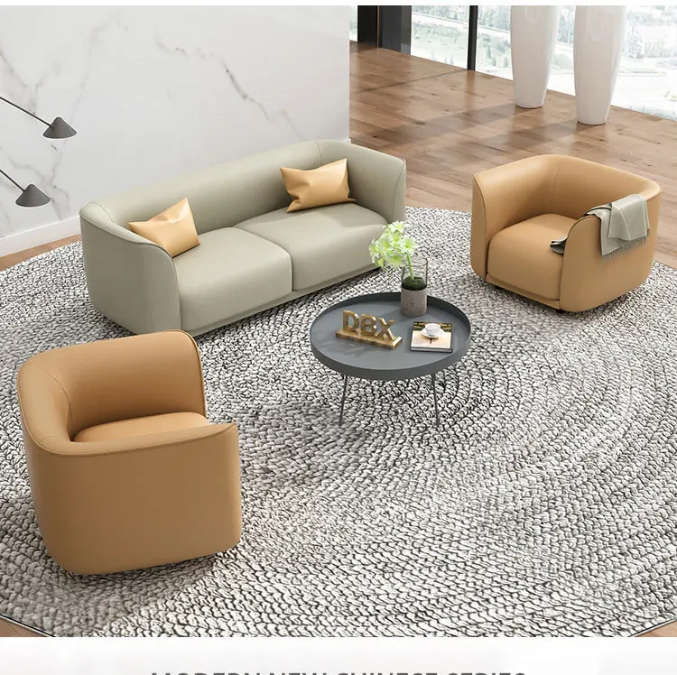 The office receives the visitor area to receive the leisure three person tea table combination leather small sofa