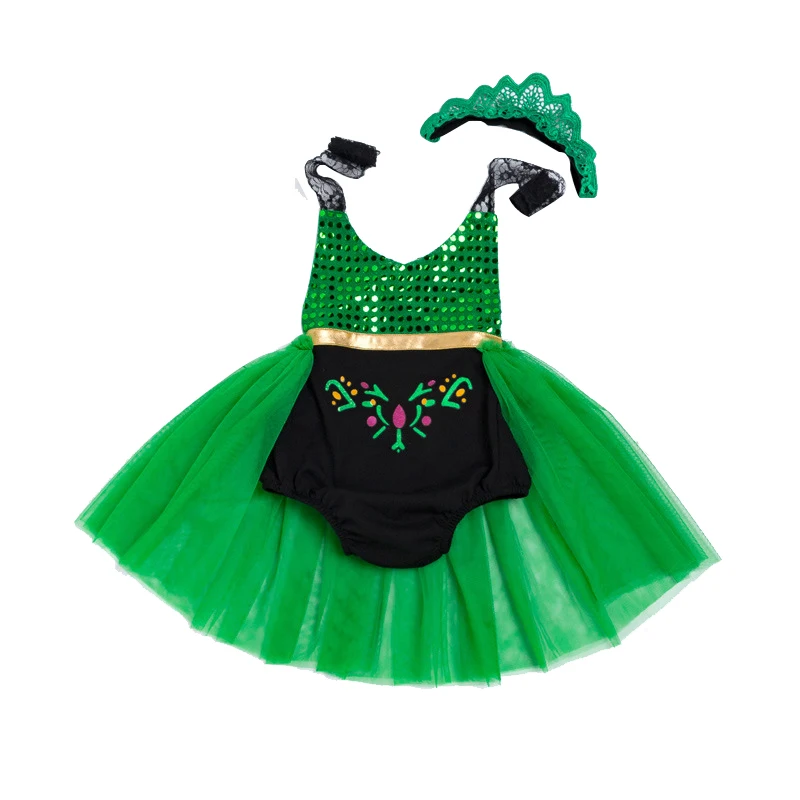 
Baby Princess Costume Infant Clothes Kids Sequins Halloween Mermaid Costume Lace Halter Romper Sunsuit Clothes With Headband 