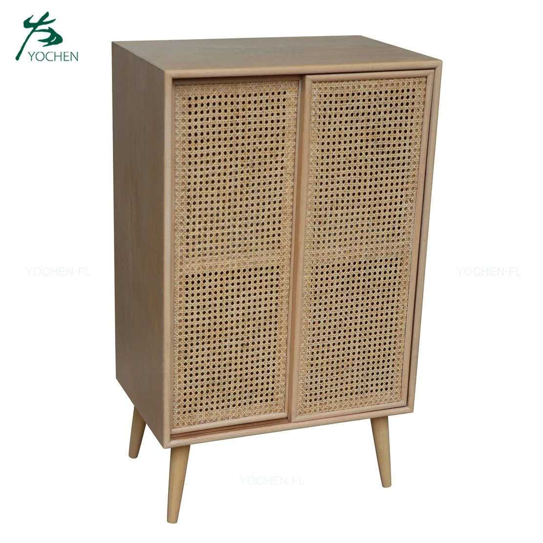 Modern Design Creative Wood Rattan Jewelry Cabinet with Mirrored Feature for Home Living Room Furniture Storage