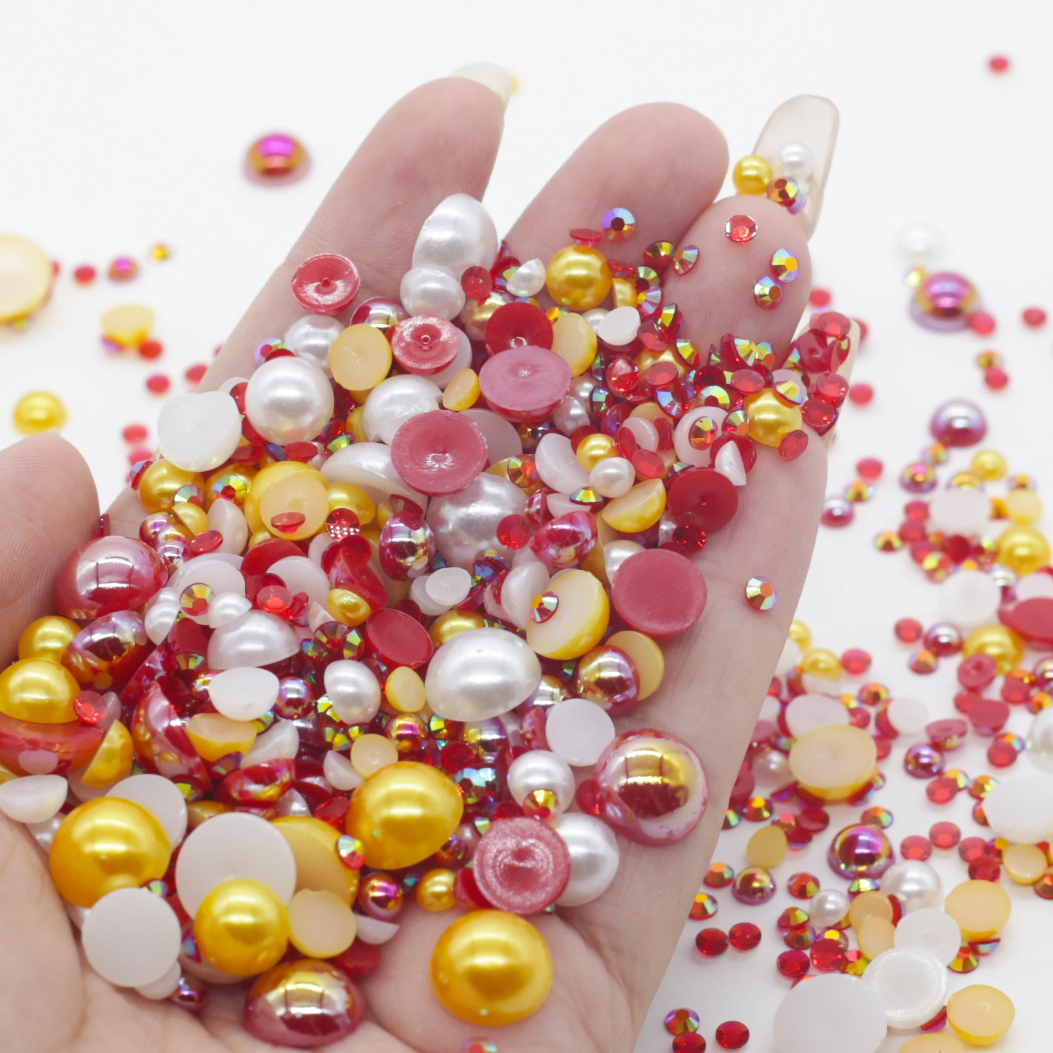 XULIN 3mm-10mm Custom Color Mix ABS Half Pearl And Non Hotfix Flatback Resin AB Rhinestone For Tumbler Decoration