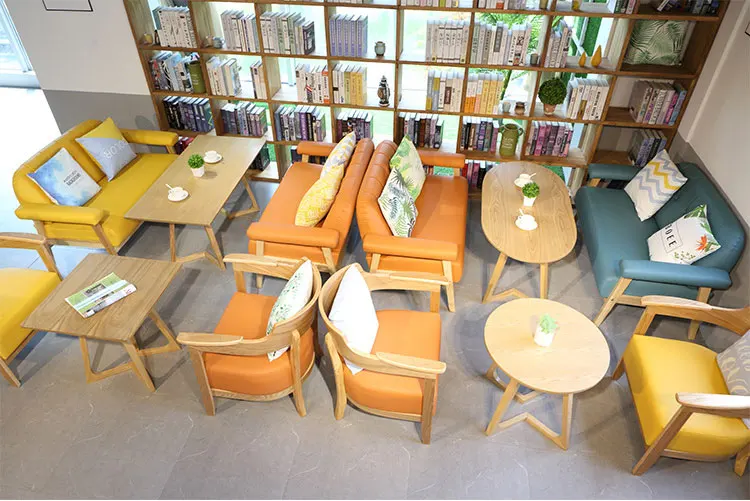 Customized library book bar rest area leisure negotiation cafe sofa chair dining milk tea shop table and chair combination