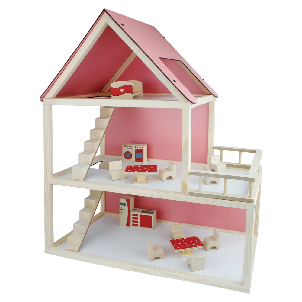 Girls Pretend Role Play Furniture Toy Set Wooden Doll House Natural Children Kids Miniature Wood Dollhouse  Turkey Factory