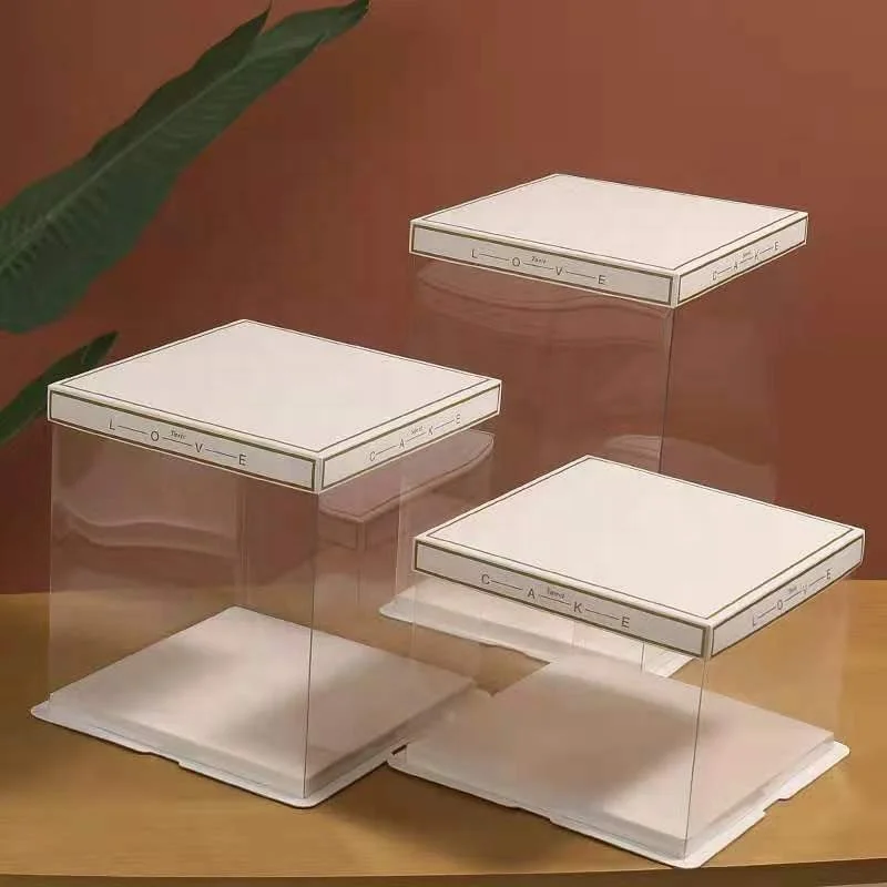 Wholesale 4/6/8/10/12/14 inches Double Elevated Baking Box Plastic Transparent Clear Birthday Cake Box
