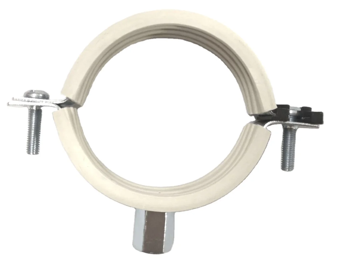 
zinc plated steel pipe clamp with white rubber and black plastic clip 