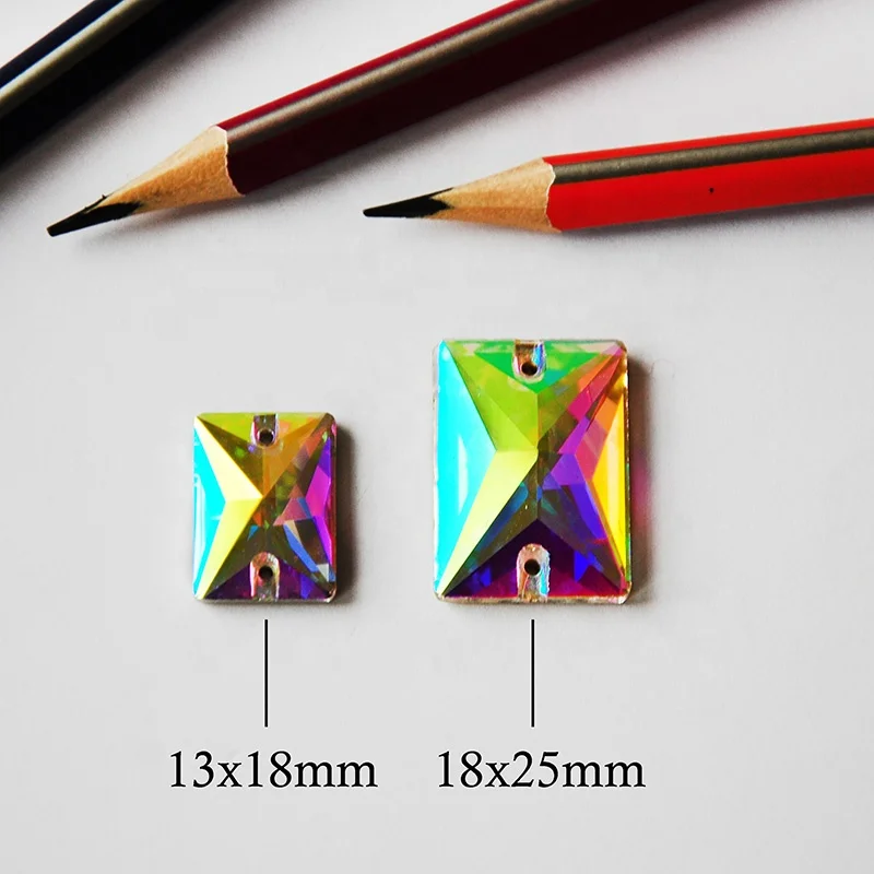 Rectangle 3250 Sew On Crystal Strass13x18mm 18x25mm DIY 2 Holes Mirror Rhinestone Glass Sewing Stone Sew Textil  Rhinestones For