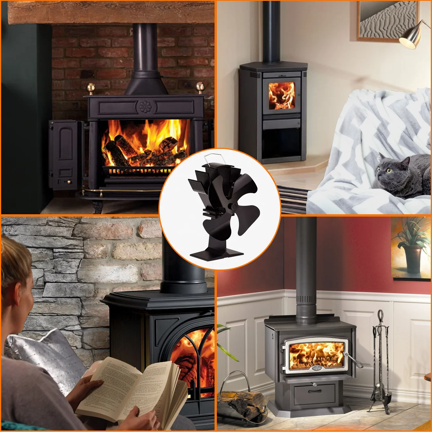 Heat Powered Wood Burning Stove Fan European Style Freestanding Fireplace Stove Fan