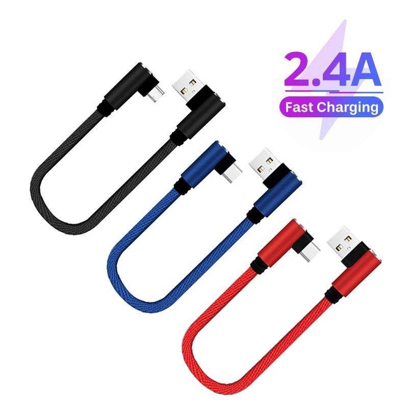 25cm USB to Type C Short Charging Cable Elbow 90 Degree USB C Micro USB Cable 2.4A Fast Charging Cord For Samsung for Huawei