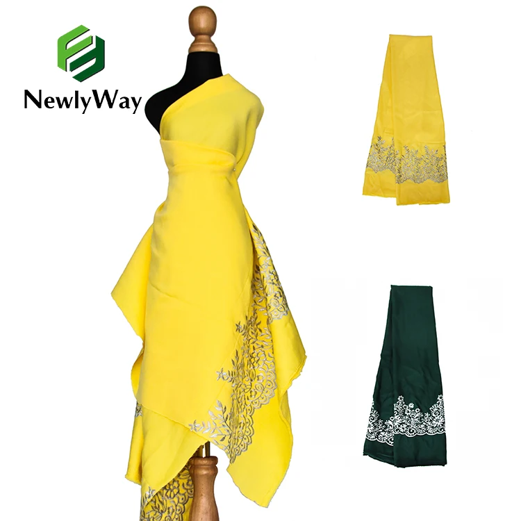 2022 NewlyWay Arabic Satin Embroidery Flower Fabric Brocade Lace Embroidered Fabrics For Wedding Bazin Fabric