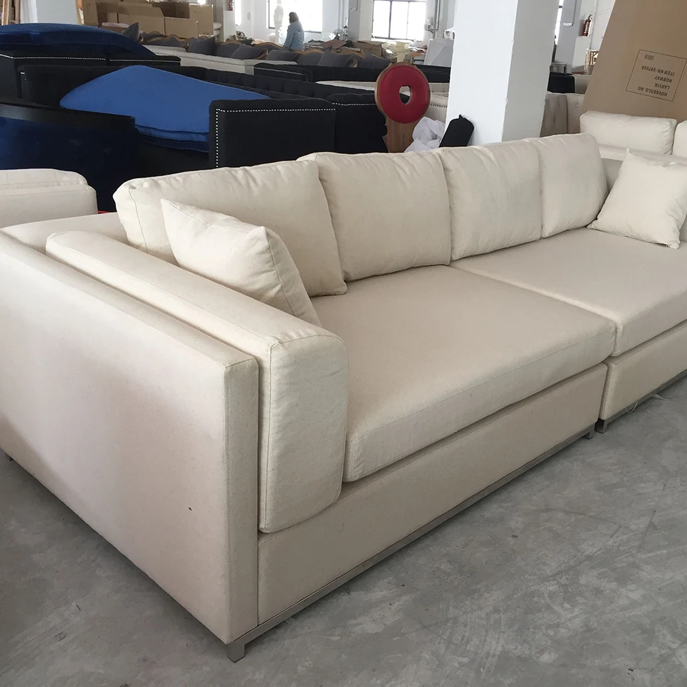 MRS WOODS Hot Selling Modern Design Wooden Cozy Recliner Sofa Natural Linen Upholstered English Living Room Sofa