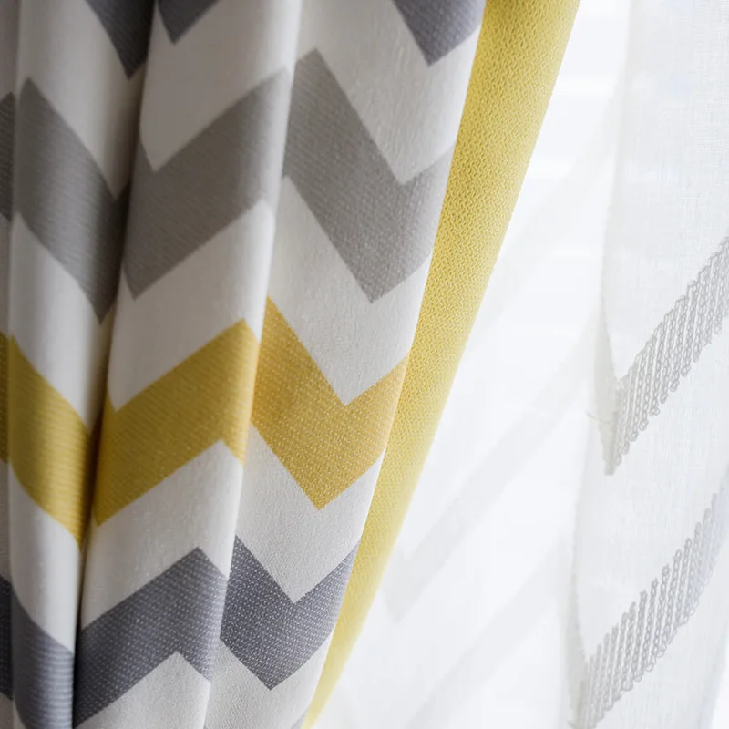 Latest Curtain Fashion Designs Polyester Curtain Modern Wave Geometry Striped Yellow Curtain For Bedroom