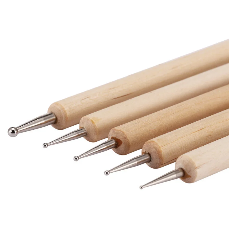 5pcs Wood Dotting Pen Set 2 Head Use Nail Art Wooden Painting Dot Nails Design DIY Manicure Picking Needles Decoration 2 Way