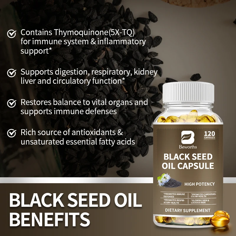 Beworths 120pcs Immune Support Supplement Black Cumin Seed Oil Black Seed Oil Softgel Capsule