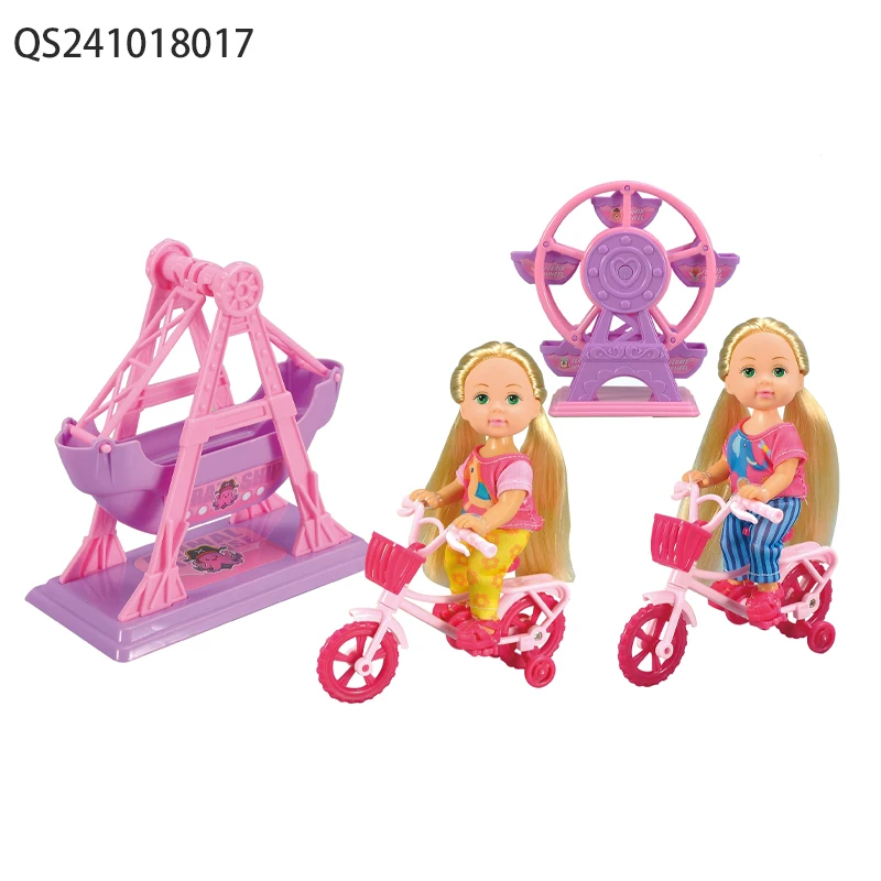 QS New Design DIY Assembly Pretend Play House Game Toys Cartoon Plastic Fashion Park Scene Baby Doll Set Toys For Children Gift