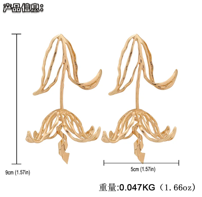Fashion Bohemian Metal leaves flower Earrings Vintage Exaggerated Alloy rose Leaf Earrings Jewelry Accessories