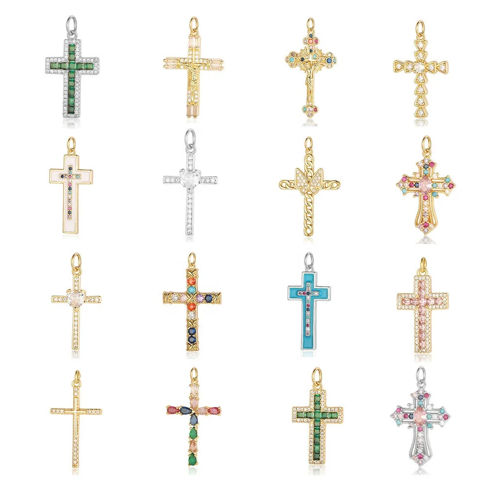 Dr. Jewelry New Personalized Copper Bling Zircon Stone Christian Religion Belief Faith Cross Charm Pendant for DIY Accessories