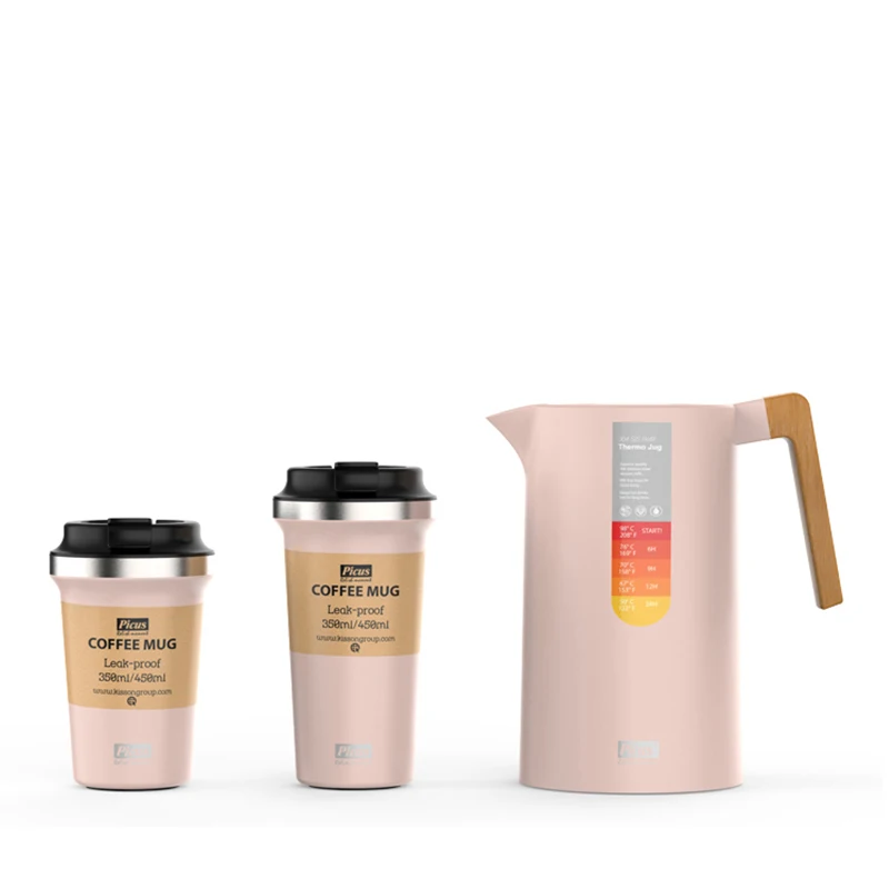 1.0L 1.3L PP OUTER WITH DOUBLE WALL STAINLESS STEEL LINER VACUUM JUG  NORDIC THERMAL CARAFE  WITH BEECH WOODEN HANDLE